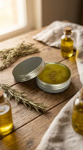 AI-generated lifestyle product photo of a balm tin for ecommerce ads